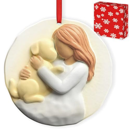 3D Dog Christmas Ornaments 2026 for Christmas Tree Decorations - Puppy Christmas Ornament Dog Mom Gifts for Women, Family, Friends - Girl Loves Dogs Resin Decoration, Meaningful Pet Keepsake Gift - style: Dog & Girl