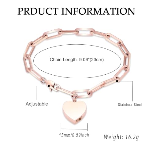 Heart Urn Bracelet for Ashes for Women Men Cremation Jewelry - color: Side perforation-Rose