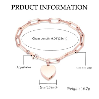 Heart Urn Bracelet for Ashes for Women Men Cremation Jewelry - color: Side perforation-Rose