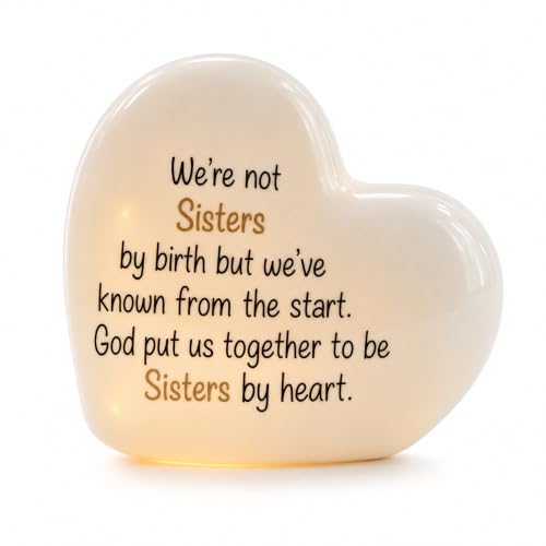 ADAVAS.Y&G Sisters by Heart Ceramic LED Heart Light – Inspirational Christian Gift, Scripture Friendship Love Night Light Décor - color: Sister
