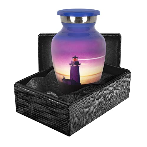 Trupoint Memorials Small Urns for Human Ashes Keepsake, Decorative Mini Cremation Urn for Adult Men & Women – Set of 4, Lighthouse - color: Purple Lighthouse, size: Keepsake