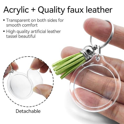 20 Set Acrylic Photo Keychain-Clear Picture Frame Keychain with Tassels - style: Round