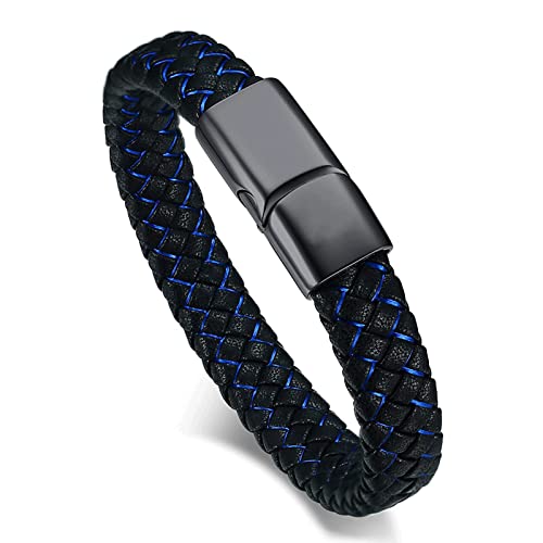 zeqingjw Cremation Memorial Urn Bracelet Made of Genuine Leather, Stainless Steel Cremation Bangle Keepsake Urn Bracelet for Ashes - color: Blue-24CM