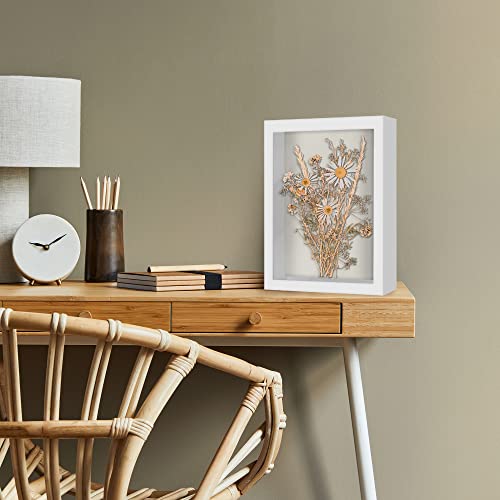 Americanflat 8.5x11 Shadow Box Frame with Shatter-Resistant Glass - Silhouette Collection - Large Shadow Box Display Case for Tabletop and Wall Display - White with Soft Felt Back | Shatter-resistant glass, 1.5 inch interior depth, hangs vertical or horiz