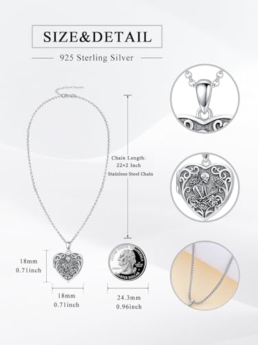 Personalized Heart Locket Necklace That Holds Pictures 925 Sterling Silver Custom Photo Lockets Necklaces Jewelry Gifts for Family Women Lover - color: Skull Rose, style: Locket Only
