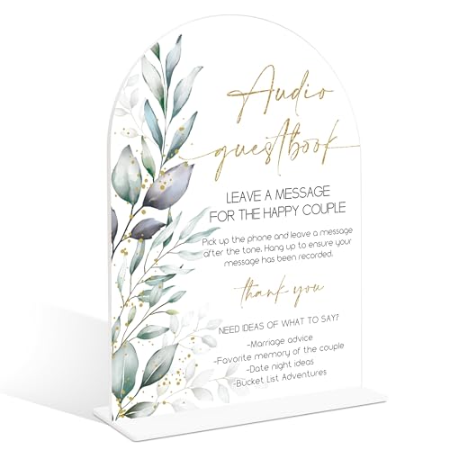 Acrylic Wedding Signs, Greenery Theme Audio Guestbook Sign, Wedding Reception Signage, Bridal Shower Table Decor with Stand, Engagement, Anniversary, Newlywed Events and Parties Supplies, 09 - color: Audio Guestbook Sign, 09