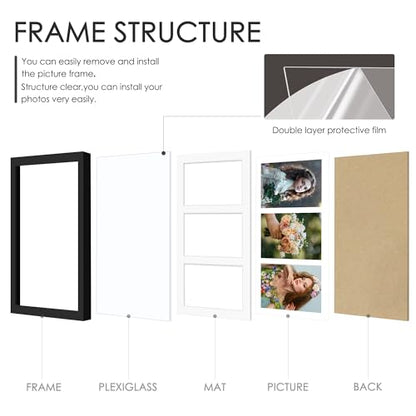 DUENPY 8x16 Collage Picture Frame Displays Three 5x7 inch Photos Black - color: Black, size: 8x16（5x7 opening）
