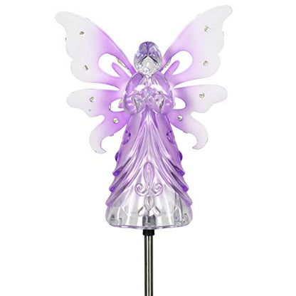 Exhart Garden Solar Lights, Decorative Angel Garden Stake, 13 LEDs, Cute Yard and Pathway Decor, Purple, 7 x 40 Inch