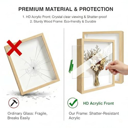 3 Pcs 8x10 Inch Shadow Box Frames Acrylic,Shadow Box Frame Display Cases,Cases for Pressed Flowers Keepsakes Tickets Photos (Wood Grain) - color: Wood Grain