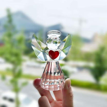 3in Glass Angel Figurines Crystal Guardian Angels Statue | Art Glass Angel Heart Paperweight Ornaments, Christmas Birthday Gifts for Women Mom - style: angle-heart