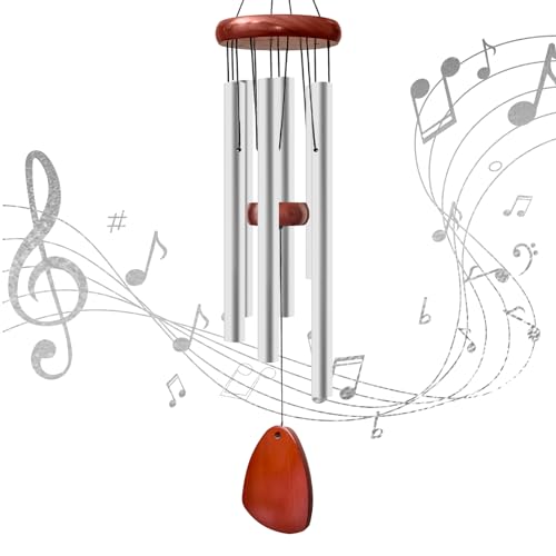 28" Silver Wind Chimes for Outside, Windchimes Outdoor, Garden Decoration | Deep Tone, Lovely Wind Chimes, 6 Aluminum Tubes, Enjoyable Atmospher,Gift Choice - color: Silver