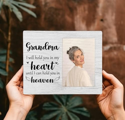Grandma Memorial Picture Frame, I Will Hold You in My Heart Remembrance Wooden Photo Frame Gifts for Loss of Grandma, 4x6 inch Photo - style: Grandma Memorial Remembrance