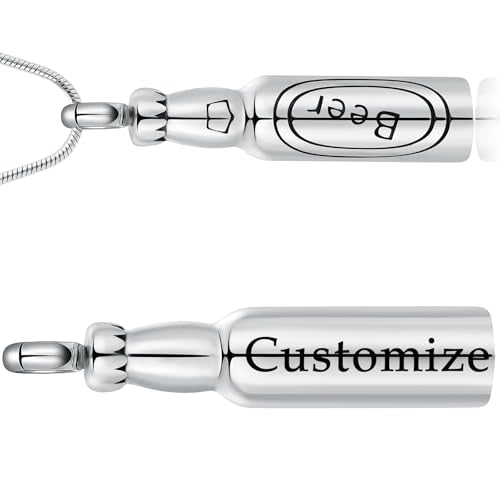 Beer Bottle Urn Necklace for Ashes Bar Cremation Jewelry for Women Men Stainless Steel Memorial Necklaces Ash Pendant for Human Pets Keepsake Jewelry for Loved Ones with Fill Tool - color: A-Customize