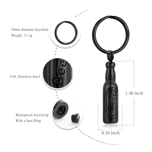 Oinsi Beer Bottle Cremation Jewelry for Ashes Stainless Steel Cylinder Tube Memorial Urn Necklace Keepsake Pendant Jewelry for Human Ashes with Filling Kits - color: A-Keychain-Black