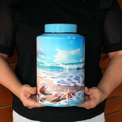 Large Cremation Urns for Human Ashes, for Adult Female & Male | 220 lbs Capacity, Stainless Steel Material, Sealing Well & Durable & Waterproof, Funeral Ash Keepsake, Ocean Heaven Pattern