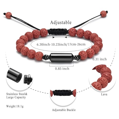 Oinsi Lava Rock Bracelet With Tube Memorial Urn Jewelry For Ashes Of Loved Ones Keepsake Cremation Bracelet Women Men Adjustable Length - color: Brown-Red