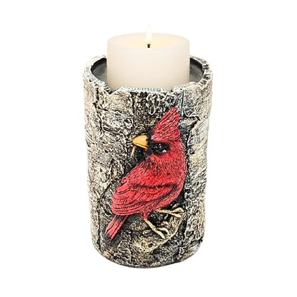 Cardinal Tealight Candle Holder, Faux Birch Resin Wood Decor, Rustic Votive Altar Centerpiece, Outdoor Garden or House Accent, Unique Bird Lover Unique Gifts for Women, Grandma & Mother in Law