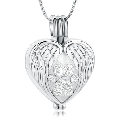 zeqingjw Pet Cremation Jewelry for Ashes Pendant Paw Print Pet Heart Urn Necklace Memorial Keepsake Jewelry for Pet/Dog's/Cat's Ashes - color: Wing Heart-Silver
