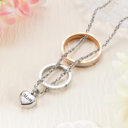 Dletay Urn Necklace for Ashes Stainless Steel Cremation Jewelry Memorial Ash Necklace for Men Women Urn Pendant Ashes Holder - color: Gold-Mom