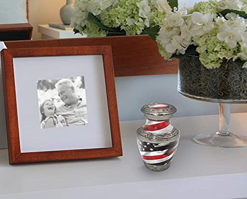 Red line Flag Keepsake Urns for Human Ashes with Velvet Gift Box for Cremation Keepsakes for Ashes - Small Cremation Urn and Small Keepsake Urn Set of 4 - color: Red Line Flag