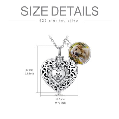 Filigree Dog Paw Urn Locket Necklace 925 Sterling Silver Print Pet Urn Necklace for Ashes Engraved Personalized Cremation Jewelry Pictures Keepsake Memorial Gifts for Women Men - style: A Custom Engraved