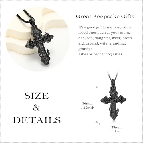 zeqingjw Cross Urn Necklace Fish Hook Cremation Jewelry for Ashes Pendant Stainless Steel Deer Antler Cross Memorial Human Pet Keepsake Ashes Holder for Men Women - color: Z-Black