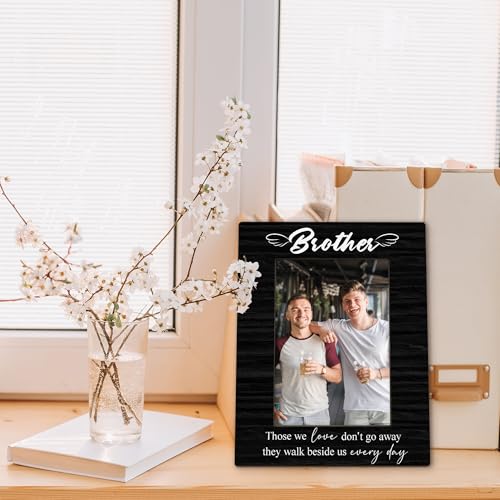 Brother Memorial Gifts Picture Frame 5x7, In Loving Memory Photo Frame, Memorial Gifts for Loss of Brother, They Walk Beside us Every Day Sympathy Wooden Picture Photo Frames for Desk Decor