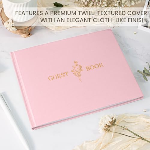 Wedding Guest Book, Polaroid Photo Guestbook for Baby Shower, 9x7.5" | Table Sign Included, Gold Stamping, Twill-Textured Hardcover, Perfect For Bridal Party & Baby Shower, Pink - color: Flower-pink