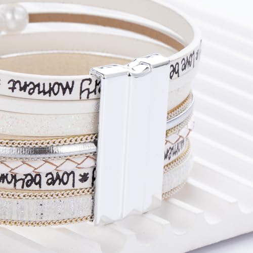 Tree of Life Inspirational Leather Wrap Bracelets Boho Western Cowgirl Cuff - color: White