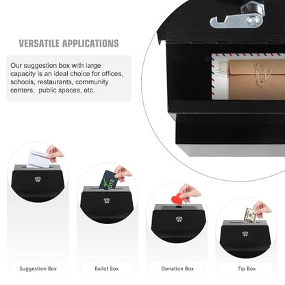 Suggestion Box with Slot and Lock, Wall Mounted Metal Voting Box, Donation Box, Cash Box with 4 Keys
