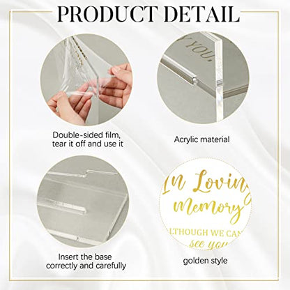 Qunclay Memorial Table Sign Loving Memory with Stand for Wedding,Elegant | 8.3 X 11 Inch Acrylic Sign, Gold Printed Text, Clear Stand, Reception Funeral Table Decor, Elegant Remembrance Gift