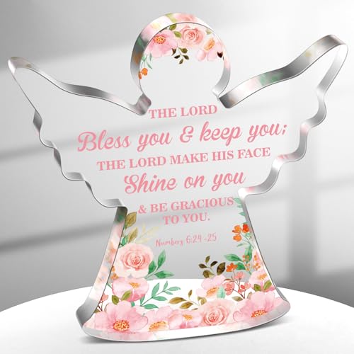 Gerrii Christian Gifts Women Angels Spiritual Desk Decor, Floral Angle | Religious Plaque Bible Verse Gift for Her Mom Sister, Angel Sign Floral Acrylic Woman Decor, Christmas Holiday Birthday Gifts - style: Floral Angle