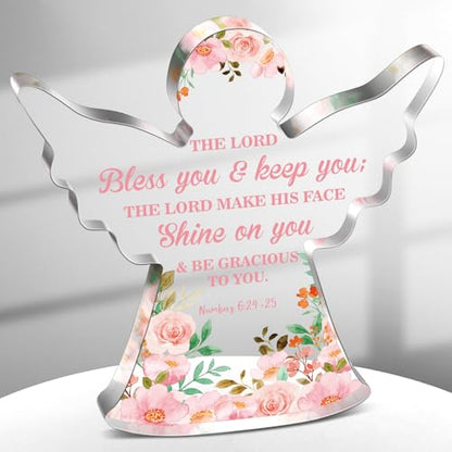 Gerrii Christian Gifts Women Angels Spiritual Desk Decor, Floral Angle | Religious Plaque Bible Verse Gift for Her Mom Sister, Angel Sign Floral Acrylic Woman Decor, Christmas Holiday Birthday Gifts - style: Floral Angle