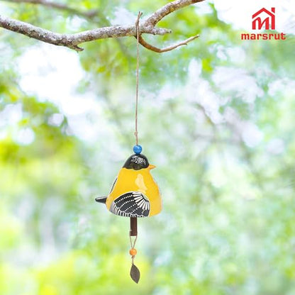 Bird Song Bell Wind Chime, Ceramic Cardinal Fashion Hanging Windchimes for Rustic Music Garden Backyard Church Decoration Porch Outside Outdoor Festival Memorial Gift Witness Friendship (Yellow)