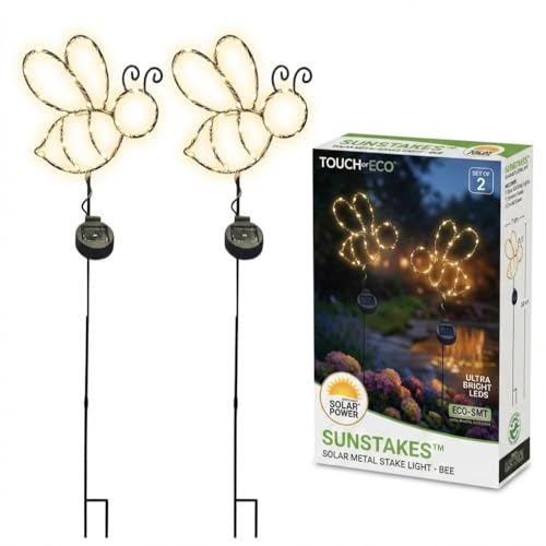 Outdoor Solar Powered LED Decorative Garden Stake Light - 2 Pack Warm White Bee Design - Great Decor for Yard, Patio, Lawn, Planter-Makes a Great Gift