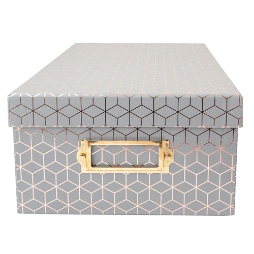 American Crafts Photo Keepsake Box with Lid, Gray Geo with Rose Gold Foil, 11x7.4x4.3, Decorative Photo Storage & Memory Box