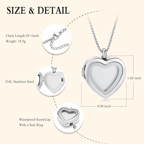 zeqingjw Glass Cremation Jewelry - Round Heart Memorial Urn Necklace for Ashes of Loved One - Stainless Steel Human Pet Dog Cat Keepsake Urn Pendant - color: A-Silver