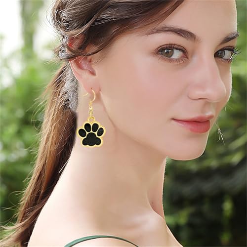 Dreuyet Paw Necklace and Earrings Set for Women Glitter Cute Dog Cat Pet Paw Print Pendant Necklace Earrings Lovely Animal Charm Jewelry Set Gifts - color: Gold Black