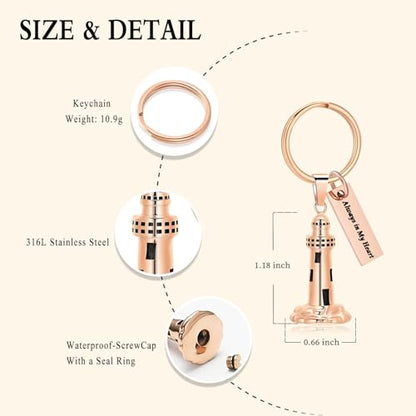Oinsi Urn Necklace for Ashes Men's Cremation Jewelry Lighthouse Memorial Urn Necklace For Loves One Ashes Holder with Filling Kits - color: Rose Gold (Keychain)