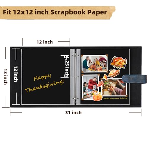 Vienrose 15"x13" Scrapbook Album Gift Set Faux Leather DarkBlue 100 Pages | 3 Ring Scrapbook With 100 Kraft Pages, 50 Plastic Sleeves, Blank Scrapbooks, Photobook, Valentine Gift Wedding Anniversary - color: Navy Blue, size: 15"X13" 50Sheets