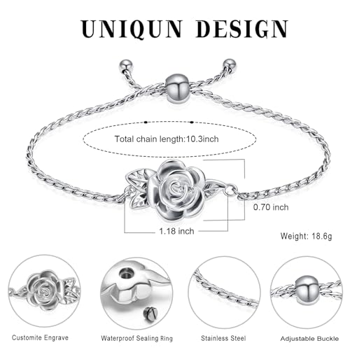 Minicremation Women's Adjustable Rose Urn Bracelet Ashes Holder Memorial Elegant Link Chain Keepsake Cremation Bangle to Hold Ashes - color: Silver-B