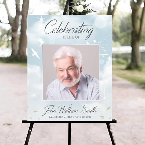 Blue Sky Funeral Welcome Sign, Celebration of Life Welcome Sign, in Loving Memory Sign, Celebration of Life Funeral Sign, Celebration of Life Sign, Memorial Sign with Photo#ghg1 - color: Version #2