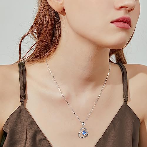 YFN Paw Print Necklace Sterling Silver Dog Cat Charms Pendant Cremation Jewelry Cat Dog Memorial Gifts for Women Girls - color: Blue Opal