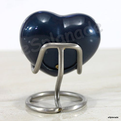 eSplanade Brass Mini Cremation Heart-Shaped Keepsake Memorial Jar Pot Container | Small Urn for Funeral Ashes Burial | Paws Engraved Metal Keepsake with Stand | Dark Blue - 2.75" Inches
