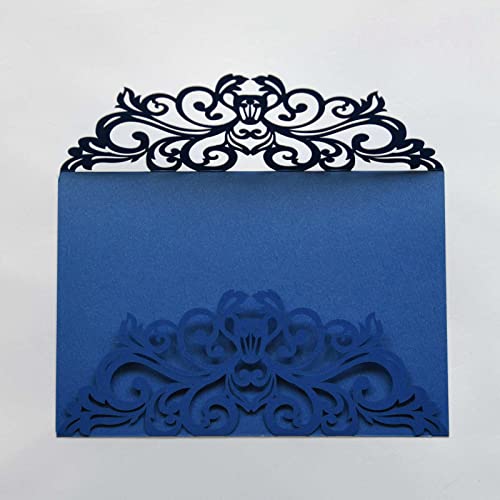 25PCS Royal Blue Laser Cut Wedding Invitations Cards with Envelopes,Blank pearl royal blue - color: pearl royal blue