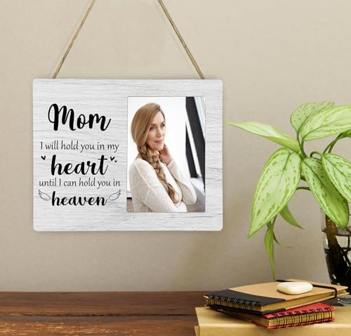 Mom Memorial Picture Frame, I Will Hold You in My Heart Remembrance Wooden Photo Frame Gifts for Loss of Mother, 4x6 inch Photo - style: Mom Remembrance Memorial