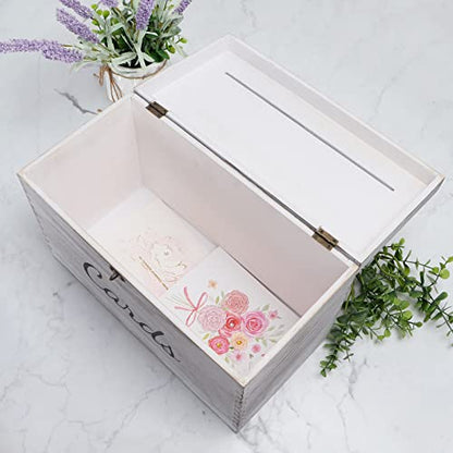 MDLUU Wood Wedding Card Box, Rustic Wedding Money Case with Lock, Envelope Holder Card Receiving Box for Reception, Birthday Party (White) - color: White