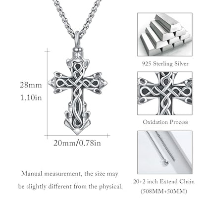 925 Sterling Silver Celtic Cross Urn Necklace for Ashes - color: silver-a