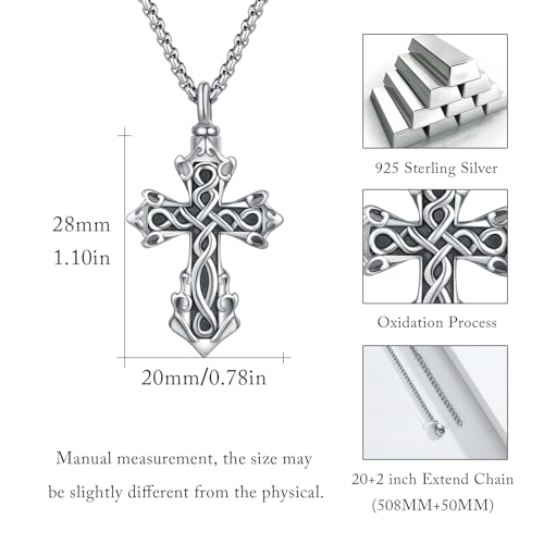 925 Sterling Silver Celtic Cross Urn Necklace for Ashes | Memorial Keepsake Cremation Catholic Jewelry for Men Women - color: Silver-1