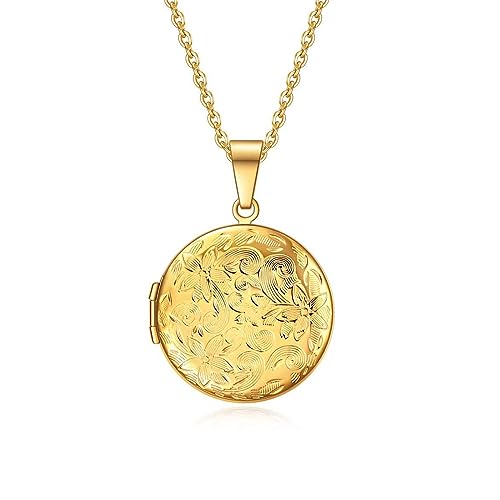 KunBead Flower 20 inch Love Open Heart Photo Locket Necklace with Picture inside-Stainless Steel for Women - style: Gold